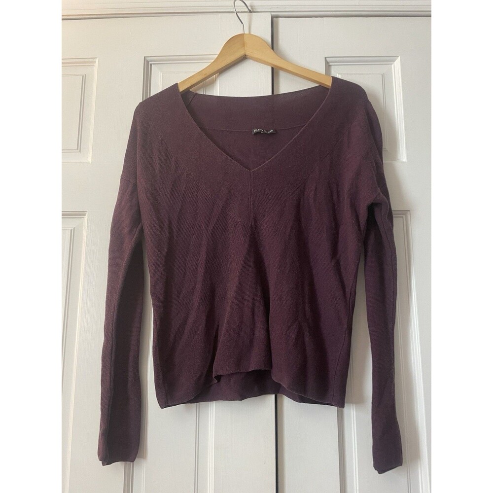 Eileen Fisher Plum Purple Tencel Silk V-Neck Box-Top Sweater Women's Size S/P